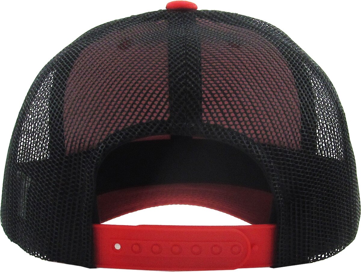 Red Black Two Tone Classic 6 Panel Trucker Mesh Snapback Back View